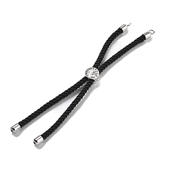 Черный Серебряные браслеты из витого нейлонового шнура, Изготовление браслета из звеньев для подвески-коннектора, с долговечным платиновым латунным наконечником шнура и сплавом «древо жизни», чёрные, 8-3/4~8-7/8 дюйм (22.2~22.6 см), отверстие : 2 мм