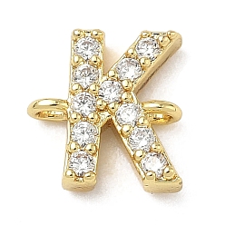 Letter K Подвески-буквы с микропаве из латуни и прозрачными кубическими циркониями, реальный 18 k позолоченный, стойки покрытие, без кадмия и без свинца, долговечный, Письмо K, 8.5~9.5x6.5~12.5x2.5 мм, отверстие : 1.2 мм