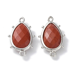 Red Jasper Natural Red Jasper Connector Charms, with Platinum Plated Brass Edge Loops, Faceted, Teardrop, 24x14.5x5mm, Hole: 1.2mm & 1.4mm