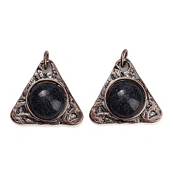 Blue Goldstone Synthetic Blue Goldstone Pendants, Alloy Triangle Bezeled Charms, Red Copper, 30x33.5x10mm, Hole: 6.3mm