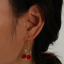 Red Fashionable Cherry Pendant Earrings - European and American Style, Unique Fruit Ear Studs.