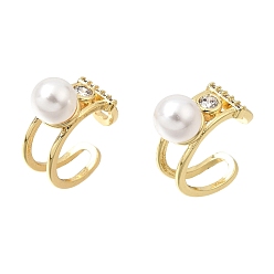Claro Pendientes de latón micro pave zirconia cúbicos, rondo, con perla de plástico abs para mujer, chapado en rack, larga duración plateado, sin plomo y cadmio, real 18 k chapado en oro, Claro, 13x6x12 mm