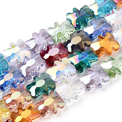 Mixed Color Electroplate Transparent Glass Beads Strands, AB Color Plated, Faceted, Bear, Mixed Color, 9.5x8.5x4mm, Hole: 1mm, about 80pcs/strand