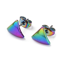 Rainbow Color Ion Plating(IP) 304 Stainless Steel Triangle Ear Studs for Women, Rainbow Color, 9x10mm