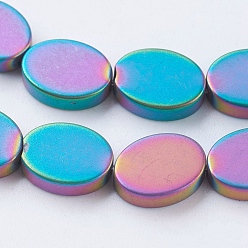 Multi-color Plated Vacuum Plating Electroplate Non-magnetic Synthetic Hematite Beads Strands, Frosted, Grade A, Oval, Multi-color Plated, 8x6x2mm, Hole: 1mm, about 50pcs/strand, 15.3 inch(39cm)