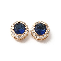 Синий Стойки обшивки латунь микро проложить кубического циркония бусы, со стеклом, долговечный, без свинца и без кадмия, золотые, круглые, синие, 6x9x9 мм, отверстие : 1.4 мм