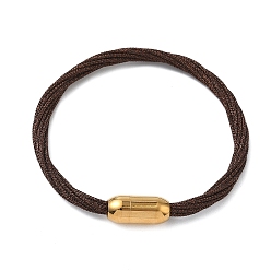 Кокосово-Коричневый 304 Браслеты из нержавеющей стали с полиэстеровым металлическим шнуром для женщин, с внутренней частью из рыбьей нити и магнитной застежкой, ионное покрытие (ip), кокосового коричневый, 7-1/4 дюйм (18.3 см)