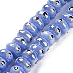 Cornflower Blue Handmade Procelain Beads Strands, Abacus with Evil Eyes, Cornflower Blue, 8.5x5mm, Hole: 1.5mm, about 55pcs/strand, 11.57''(29.4cm)