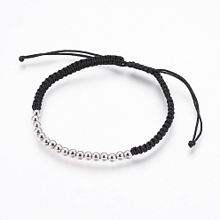 Platinum Adjustable Brass Braided Beaded Bracelets, Nylon Cord Square Knot Bracelet, Platinum, 2 inch(5cm)