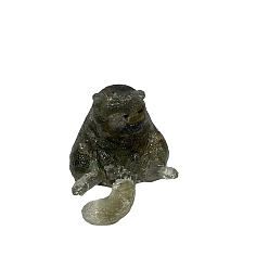 Labradorite Resin Cat Figurines, with Natural Labradorite Chips inside Statues for Home Office Decorations, 25x30x30mm
