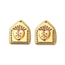 Kamelie 304 Edelstahl Anhänger, heiliges Herz, mit Emaille, echt 18 k vergoldet, Ionenbeschichtung (ip), Kamelie, 21x17.5x2.5 mm, Bohrung: 1.2 mm