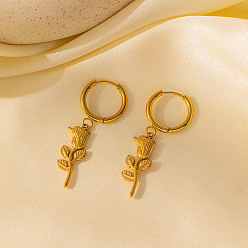 Золотой День святого Валентина 304 Серьги-кольца из нержавеющей стали, цветок розы, золотые, 40 мм