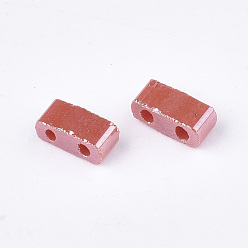 FireBrick 2-Hole Opaque Glass Seed Beads, Lustered, Rectangle, FireBrick, 4.5~5.5x2x2~2.5mm, Hole: 0.5~0.8mm