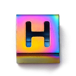 Letter H Ионное покрытие (ip) 304 квадратные подвески-слайдеры из нержавеющей стали, Радуга цветов, Письмо ч, 9x8x4 мм, отверстие : 3.5x8.5 мм