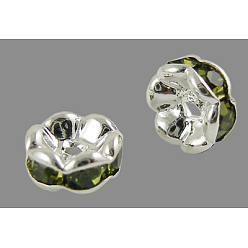 Перидот Латунь марки А горный хрусталь Spacer бисер, волнистый край, рондель, без никеля , серебряные, перидот, 12x4 мм, отверстие : 2.5 мм