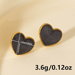 Золотой Серьги-гвоздики в форме сердца из нержавеющей стали, с эмалью, золотые, 13x15 мм