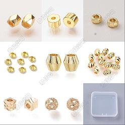Golden 80Pcs 8 Styles Brass Spacer Beads, Mixed Shapes, Golden, 3~5x3~5x1.5~4mm, Hole: 0.6~2mm, 10pcs/style