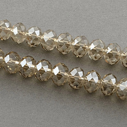 Tan Electroplate Glass Bead Strands, Faceted Rondelle, Tan, 10x7.5mm, Hole: 2mm, about 72pcs/strand