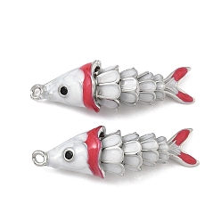 Белый Дым Подвески из латуни микропаве с фианитами и эмалью, рыбы прелести, платина, серый, 35x11x10 мм, отверстие : 1.4 мм