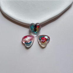 Colorful Transparent Acrylic Cabochons, with Shell inside, Heart, Colorful, 22x22x10mm