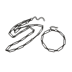 Черный 304 Наборы украшений из скрепок из нержавеющей стали: браслет и ожерелье., с карабин-лобстерами , ионное покрытие (ip), чёрные, 565 мм