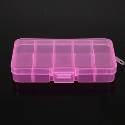 Deep Pink 10 Grids Transparent Plastic Removable Bead Containers, with Lids and Deep Pink Clasps, Rectangle, Deep Pink, 12.8x6.5x2.2cm