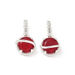 Красный Латунные микро проложить кубического циркония подвески, круглые подвески, серебряные, красные, 18x10.5x10 мм, отверстие : 5x3 мм