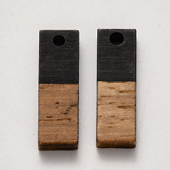 Black Resin & Walnut Wood Pendants, Rectangle, Black, 20x6.5x3mm, Hole: 1.8mm