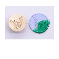 Feather Golden Tone Wax Seal Brass Stamp Head, for Invitations, Envelopes, Gift Packing, Feather, 25x25mm