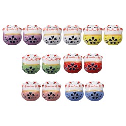 (52) Непрозрачная лаванда Фарфоровые бусины ручной работы, пастельный фарфор, для аксессуаров своими руками, состояние кошки, разноцветные, 13x14x11 мм, отверстие : 2 мм