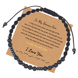 To My Bonus Son I Love You" Morse Code Bracelet with Black Lava Stone Card, Women's Gift