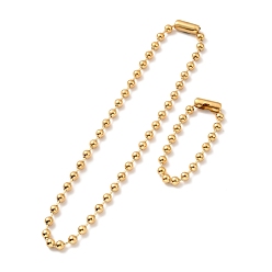 Golden Vacuum Plating 304 Stainless Steel Ball Chain Necklace & Bracelet Set, Jewelry Set with Ball Chain Connecter Clasp for Women, Golden, 8-7/8 inch(22.4~56.5cm), Beads: 8mm