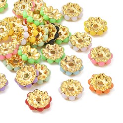 Golden Blumen-Zwischenperlen aus Messing, Kunststoff, Gemischte Farbe, golden, 11.5x1 mm, Bohrung: 2 mm