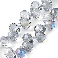 Васильковый Стеклянные бусины с гальваническим покрытием , слеза, васильковый, 10~11x8 мм, отверстие : 1 мм, около 93 шт / нитка, 62 см