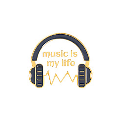 Furniture & Appliances Word Music Is My Life Enamel Pin, Golden Alloy Badge for Backpack Clothes, Headset Pattern, 22x28mm