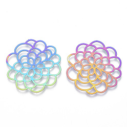 Rainbow Color Ion Plating(IP) 201 Stainless Steel Filigree Joiners Links, Etched Metal Embellishments, Flower, Rainbow Color, 31.5x30.5x0.4mm, Hole: 1.5mm