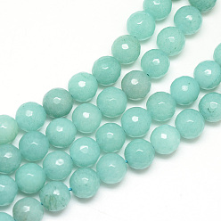 Aigue-Marine Moyen Blanc brins de perles de jade naturels, teint, facette, ronde, aigue-marine moyenne, 6mm, Trou: 1mm, Environ 60 pcs/chapelet, 14.06~14.45 pouce (35.7~36.7 cm)