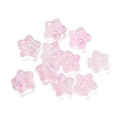 Pink Transparent Glass Beads, Star with Bowknot, Pink, 13.5~14x14.5x7~8mm, Hole: 1.2mm