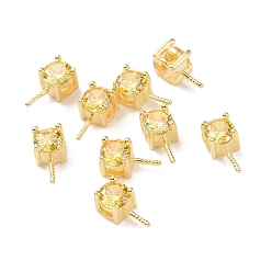 Light Yellow 925 Sterling Silver Peg Bails, with Cubic Zirconia, Square, Golden, Light Yellow, 9x4x4.5mm, Hole: 2.5x1.5mm, Pin: 0.6mm