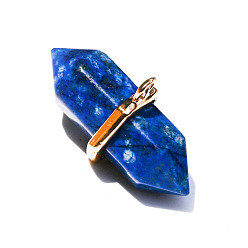 Lapis Lazuli Natural Lapis Lazuli Faceted Bullet Pendants, Double Terminal Pointed Charms with Golden Tone Alloy Findings, 15x35mm