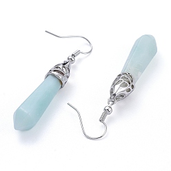 Amazonite Natural Amazonite Dangle Earrings, with Platinum Plated Alloy Findings, Bullet, 48mm, Pin: 0.5mm