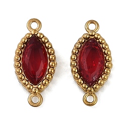 Темно-Красный Ионное покрытие (ip) 304 подвески-коннекторы из нержавеющей стали с кубическим цирконием в форме конского глаза, реальный 18 k позолоченный, темно-красный, 13x6x2.5 мм, отверстие : 0.9 мм