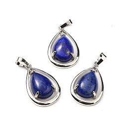 Ляпис-Лазурь Подвески с натуральным лазуритом, слезоточивые прелести, с стеллаж металлизированный платины тон выводов латуни, без кадмия и без свинца, 30.5x20x8 мм, отверстие : 8x5 мм