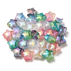Mixed Color UV Plating Transparent Crackle Acrylic Beads, Gradient Color, Star, Mixed Color, 20x21.5x13mm, Hole: 3mm