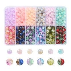 Mixed Color 708Pcs 12 Styles Glass Round Beads, Baking Painted & Two-Tone Crackle & Transparent, Mixed Color, 6~8mm, Hole: 1.2~1.5mm