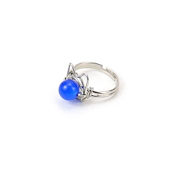 Lapis Lazuli Natural Lapis Lazuli Adjustable Ring, Cat Shape Platinum Brass Wire Wraped Ring, Wide: 8mm