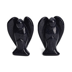 Goldstone Bleu Figurines d'anges sculptées en pierre de soleil bleue synthétique, cadeau de pierre énergétique feng shui pour la décoration de bureau à domicile, 35~38x18.5~20x50~53mm