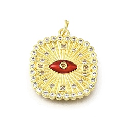 (123L) Белый крем непрозрачный блеск Латунные микро проложить кубического циркония подвески, с эмалью, квадрат с амулетами от сглаза, реальный 18 k позолоченный, стойки покрытие, прочное покрытие, без кадмия и без свинца, с целью перехода в кольце, огнеупорный кирпич, 24.5x22x4 мм, отверстие : 2.5 мм