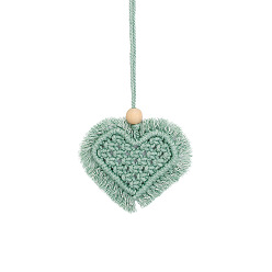Medium Aquamarine Heart Shaped Boho Handmade Macrame Cotton Hanging Ornament, for Car Rear View Mirror Decoration, Medium Aquamarine, 80x95mm