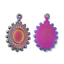 Rainbow Color 304 Stainless Steel Pendant Cabochon Settings, Oval, Rainbow Color, Tray: 8.5x6mm, 23x14.5x2mm, Hole: 1.2mm